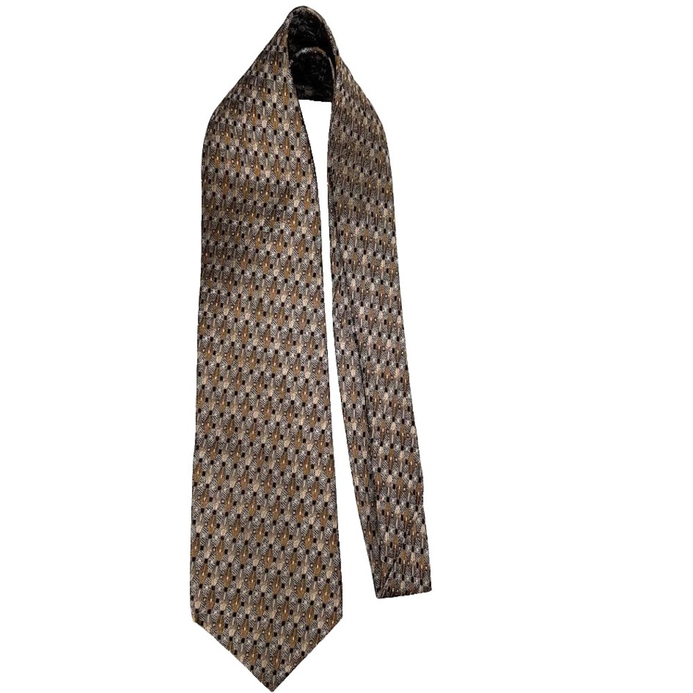 Vintage Zianetti Italian Silk Collection Brown Gold Geometric Necktie USA